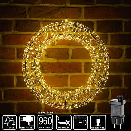 Ghirlanda Natalizia 3D in Metallo con 960 Luci LED Diametro 38 cm da appendere