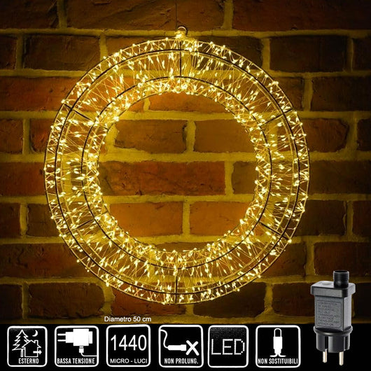 Ghirlanda Natalizia 3D in Metallo con 1440 Luci LED Diametro 50 cm da appendere