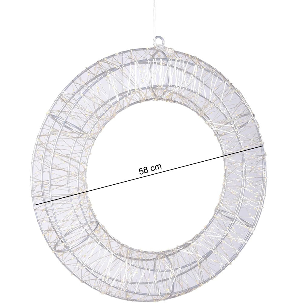 Ghirlanda Natalizia 3D in Metallo con 1800 Luci LED Diametro 58 cm da appendere