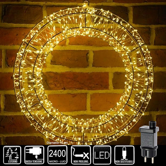 Ghirlanda Natalizia 3D in Metallo con 2400 Luci LED Diametro 70 cm da appendere