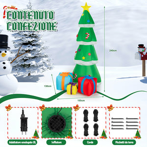 Gonfiabile Albero di Natale Grande Altezza 240 Cm Con Illuminazione Led Per Esterno