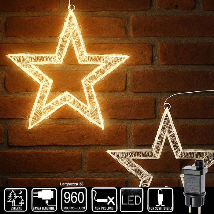 Stella Luminosa di Natale 3D a LED luce calda Larghezza 38 cm - 960 Luci