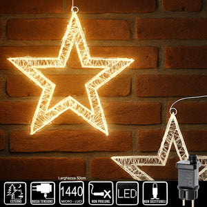 Stella Luminosa di Natale 3D in Metallo con  1440 LED luce calda Larghezza 50 cm
