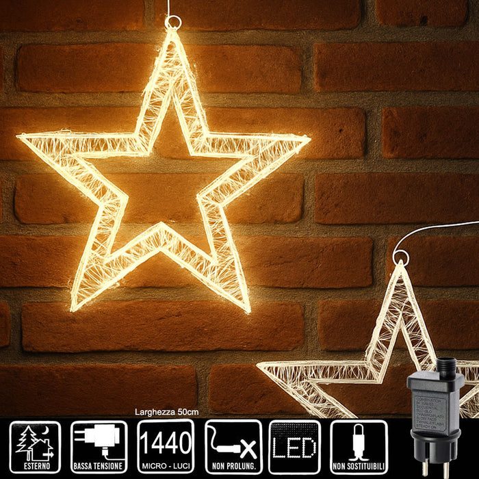 Stella Luminosa di Natale 3D in Metallo con  1440 LED luce calda Larghezza 50 cm