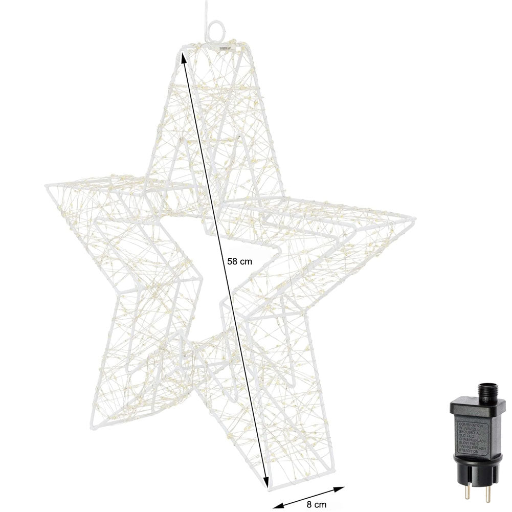Stella Luminosa di Natale 3D in Metallo con 1800 LED luce calda Larghezza 58 cm