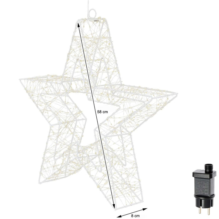 Stella Luminosa di Natale 3D in Metallo con 1800 LED luce calda Larghezza 58 cm