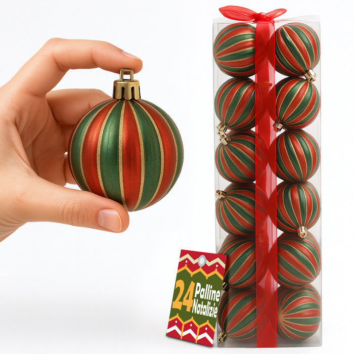 Box 24 Palline di Natale per Albero Sfere Natalizie Addobbo Rosso e Verde da 6cm