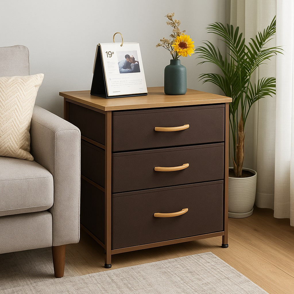 Mobile Cassettiera 3 Cassetti Metallo Legno e Tessuto 50x40 H 50cm Casa Ufficio