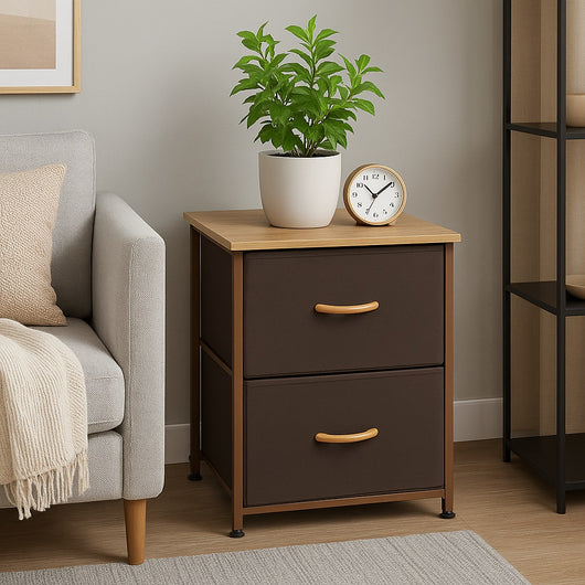 Mobile Cassettiera 2 Cassetti Metallo Legno e Tessuto 46x30 H 52cm Casa Ufficio