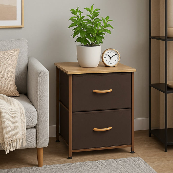 Mobile Cassettiera 2 Cassetti Metallo Legno e Tessuto 46x30 H 52cm Casa Ufficio