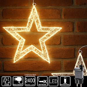 Stella Luminosa di Natale 3D in Metallo con 2400 LED luce calda Larghezza 70 cm