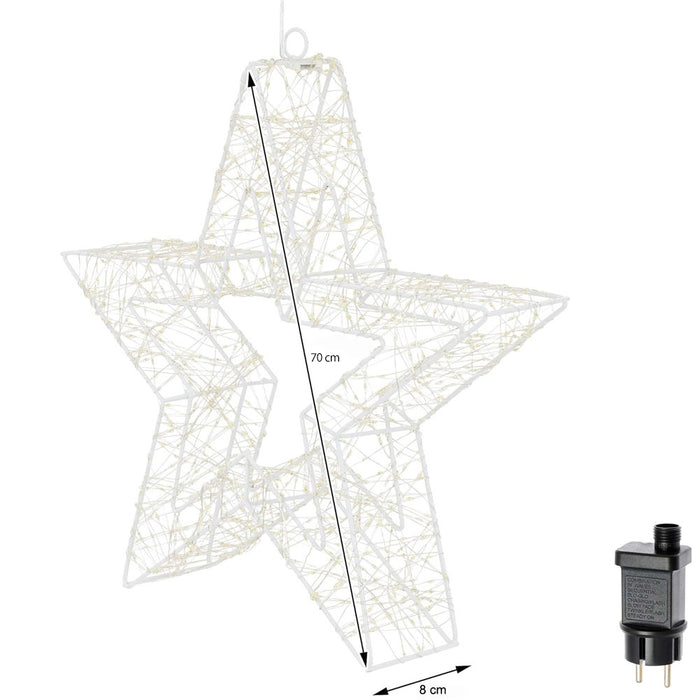 Stella Luminosa di Natale 3D in Metallo con 2400 LED luce calda Larghezza 70 cm
