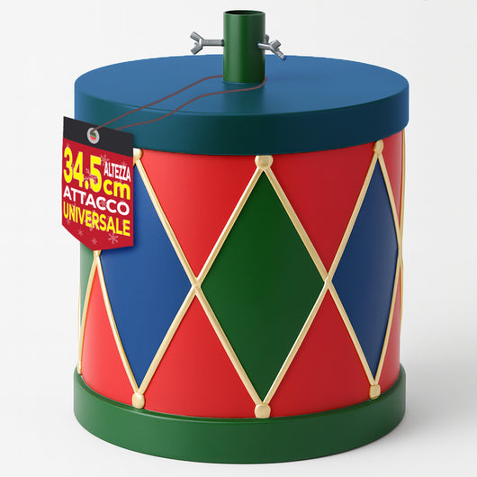 Base Albero di Natale Tamburo 35x34.5cm Attacco Universale Decorazione Natalizia