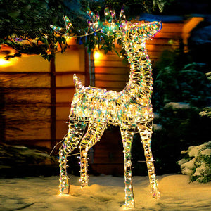 Renna Luminosa Natalizia Bianco Iridescente 60cm con 300 LED Addobbo di Natale