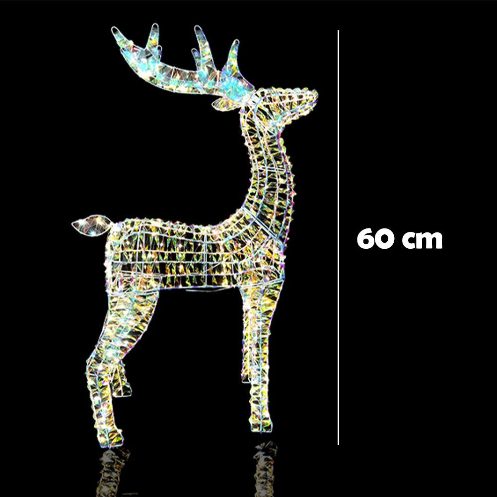 Renna Luminosa Natalizia Bianco Iridescente 60cm con 300 LED Addobbo di Natale