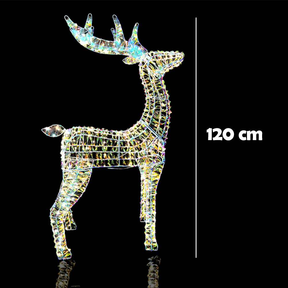 Renna Luminosa Natalizia Bianco Iridescente 120cm con 500 LED Addobbo di Natale
