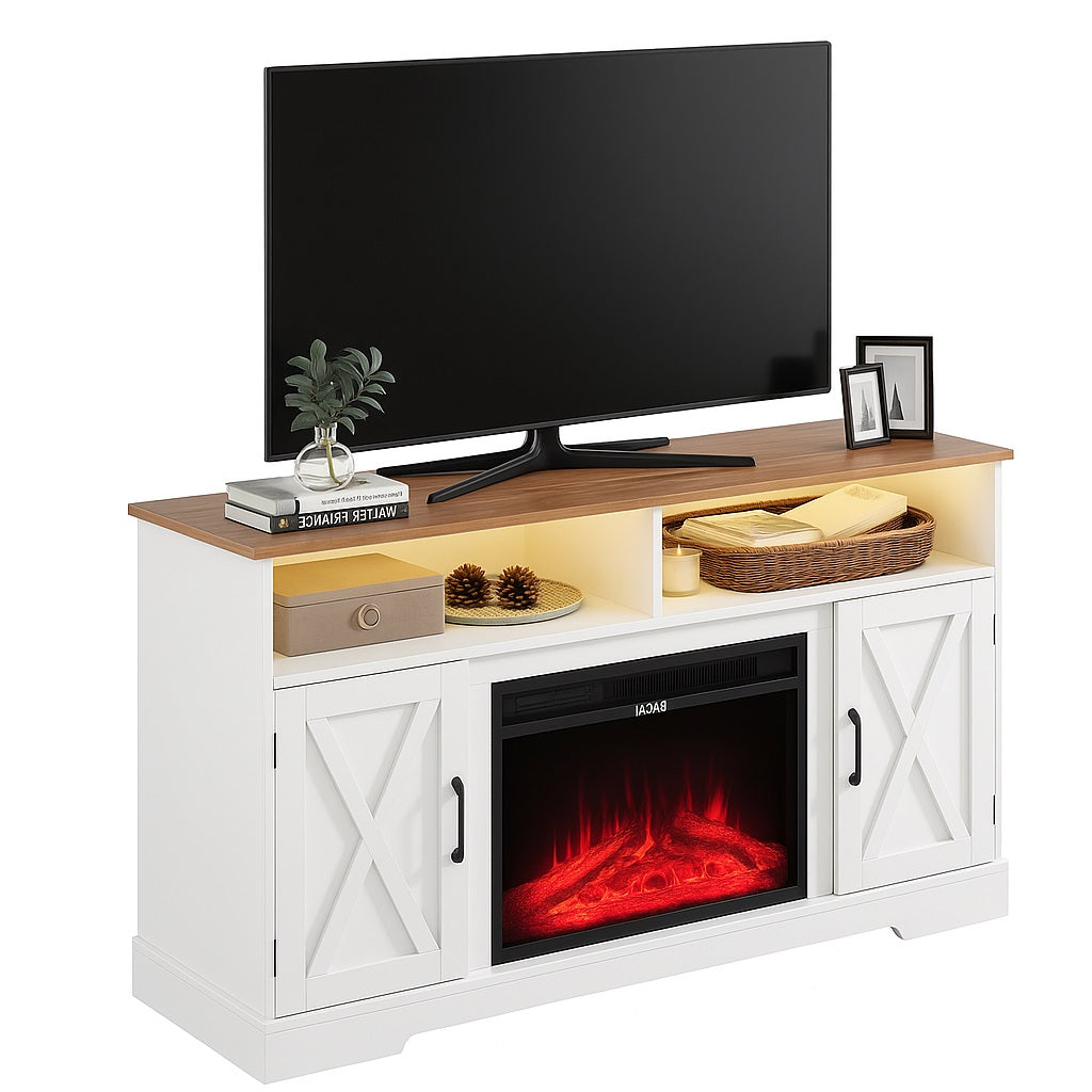 Mobile Bicolore con Camino Elettrico 3D Luci RGB e Telecomando 900/1800W Moderno