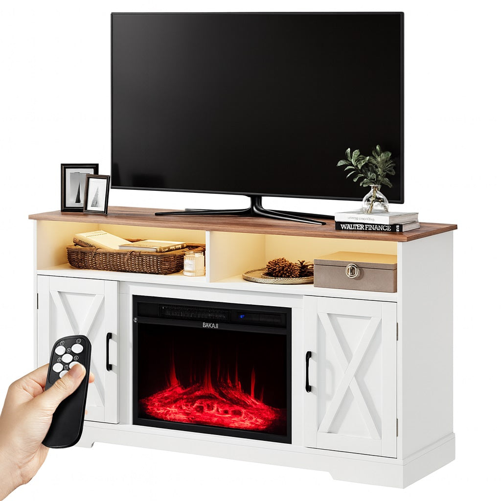 Mobile Bicolore con Camino Elettrico 3D Luci RGB e Telecomando 900/1800W Moderno