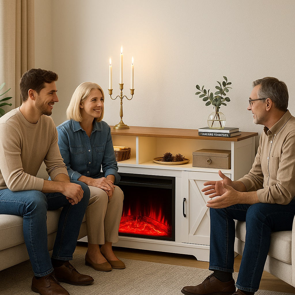 Mobile Bicolore con Camino Elettrico 3D Luci RGB e Telecomando 900/1800W Moderno