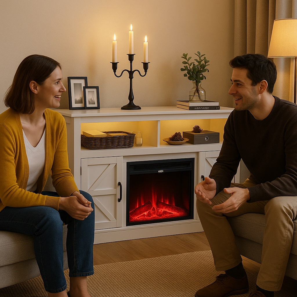 Mobile Bianco con Camino Elettrico 3D Luci RGB e Telecomando 900/1800W Moderno