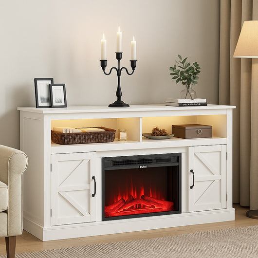 Mobile Bianco con Camino Elettrico 3D Luci RGB e Telecomando 900/1800W Moderno