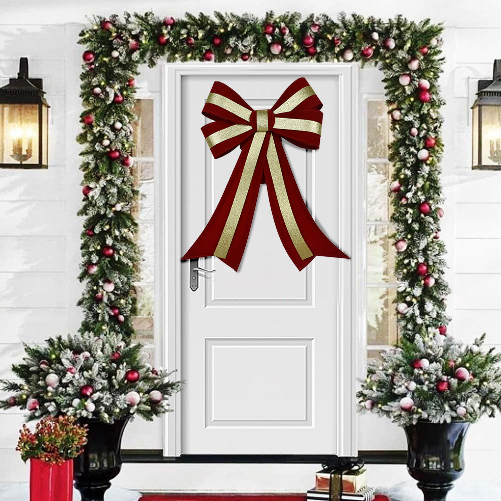 Fiocco Natalizio Fuoriporta 45x75 Rosso e Oro Decoro Addobbo Porta per Natale