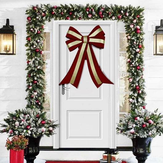 Fiocco Natalizio Fuoriporta 45x75 Rosso e Oro Decoro Addobbo Porta per Natale