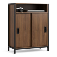 Mobile Basso Multiuso Moderno Nero e Noce con Ante Scorrevoli e Ripiani