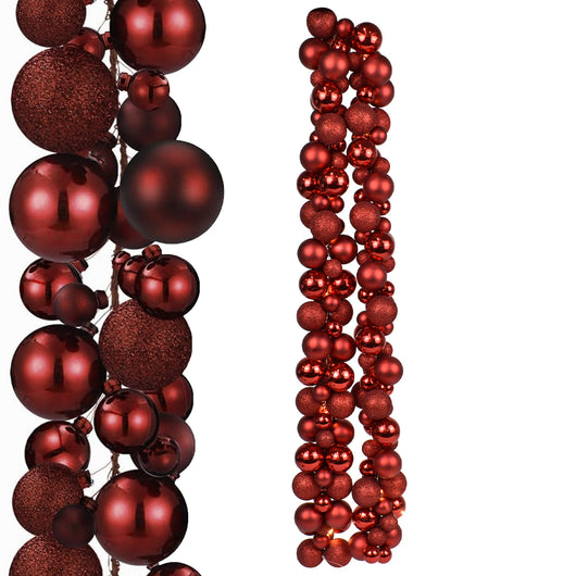 Ghirlanda Natalizia 142 Palline di Natale 180 cm Festone con LED Natalizio Rosso
