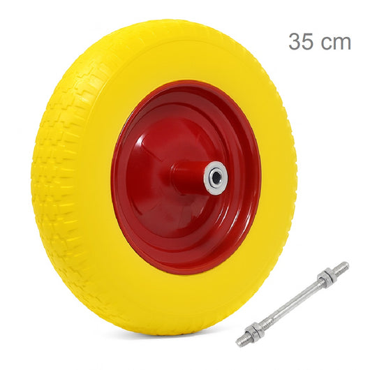 Ruota Piena Antiforatura Carriola 35cm PU Gialla con Asse Acciaio 21cm Resistente