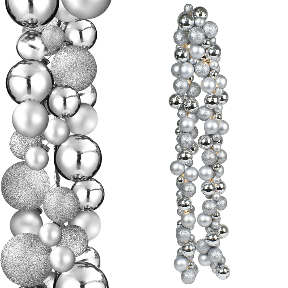 Ghirlanda Natalizia 142 Palline Natale 180cm Festone con LED Natalizio Argento