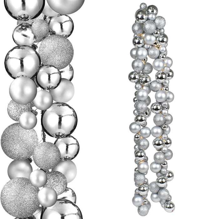 Ghirlanda Natalizia 142 Palline Natale 180cm Festone con LED Natalizio Argento