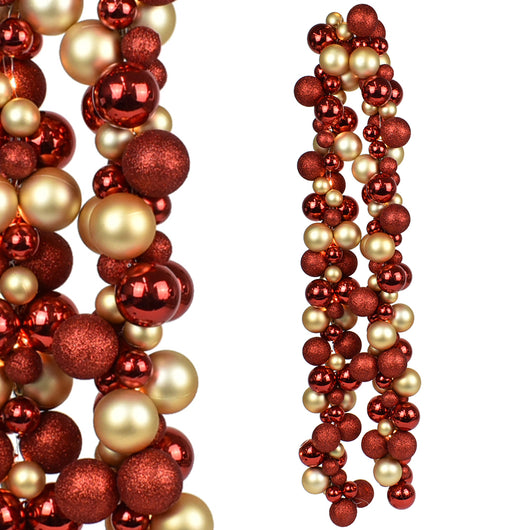 Ghirlanda Natalizia 142 Palline Natale 180cm Festone LED Natalizio Rosso e Oro