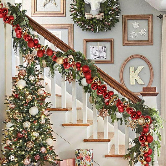 Ghirlanda Natalizia 142 Palline Natale 180cm Festone LED Natalizio Rosso e Oro