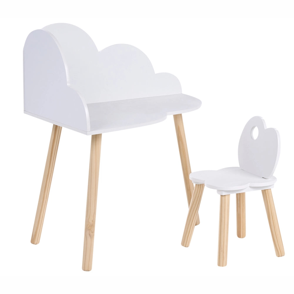 Set angolare per bambini a 1 posto con tavolo e sedia in MDF bianco con motivo a nuvole in legno di pino Elegante camera per bambini Nursery