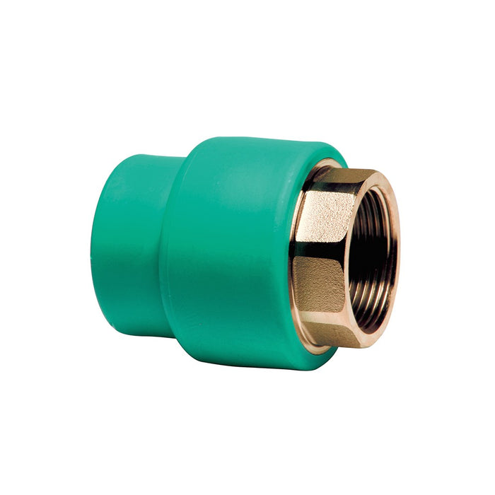 Manicotto diritto ff con inserto ottone filettato in ppr polipropilene verde