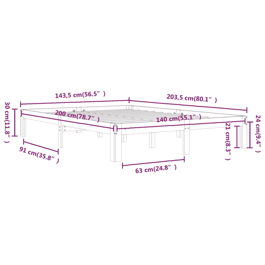 Giroletto-Struttura Letto Bianco in Legno Massello di Pino 140x200 cm 301342
