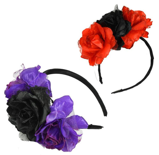 CERCHIETTO DA FESTA CON ROSE IN TESSUTO E COLORAZIONE ASSORTITA