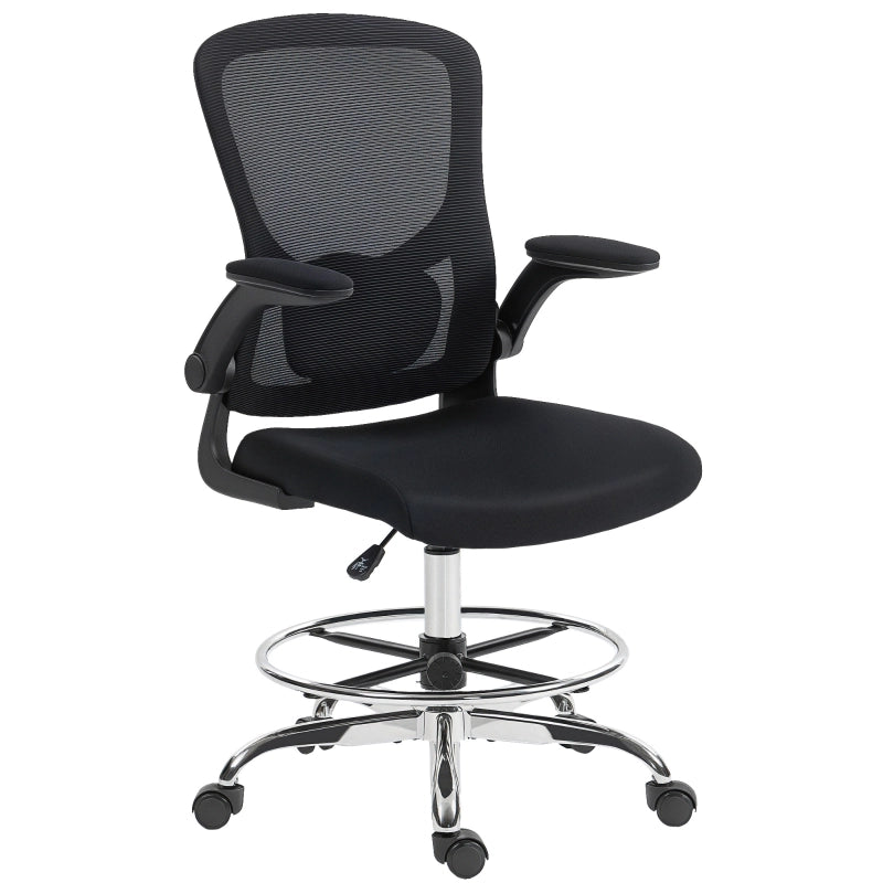 Sedia da ufficio ergonomica con supporto lombare 4D, braccioli ribaltabili, rete traspirante in poliestere, nera