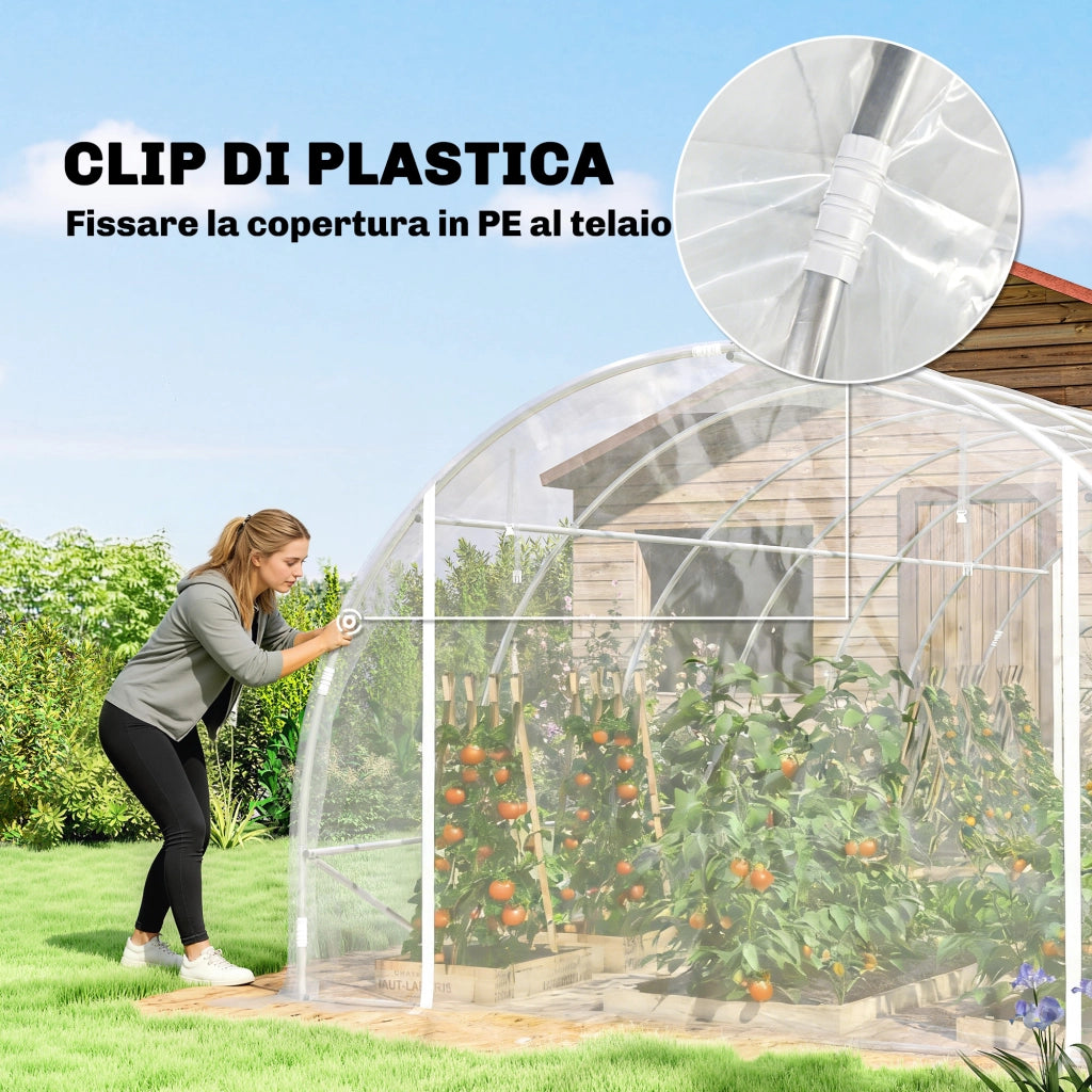 Serra Tunnel 3x6x2 m ¨C Zephmum ¨C Telaio Acciaio, Copertura PE Anti-UV Trasparente con Porte Avvolgibili