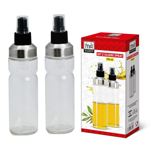 MA MAISON SET 2 OLIERE SPRAY IN VETRO LAVORATO CON DOSATORE A SPRUZZO E TAPPO SALVA FRESCHEZZA 170 ML