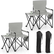 Sedia da Campeggio con Tavolino Laterale, Sedia da Picnic Pieghevole con 2 Tasche, Portabicchieri, Braccioli Imbottiti, Borsa da Trasporto, Portata 150 kg (Grigio)