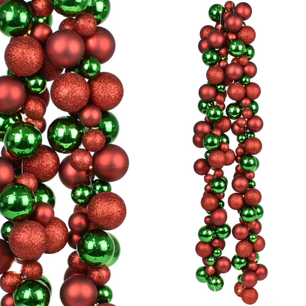 Ghirlanda Natalizia 142 Palline Natale 180cm Festone LED Natalizio Rosso e Verde