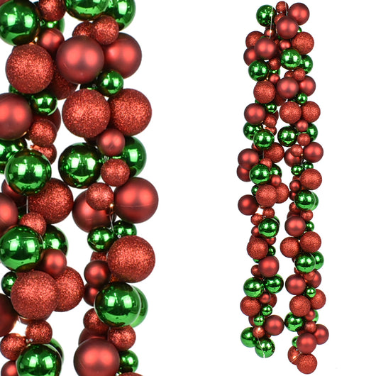 Ghirlanda Natalizia 142 Palline Natale 180cm Festone LED Natalizio Rosso e Verde