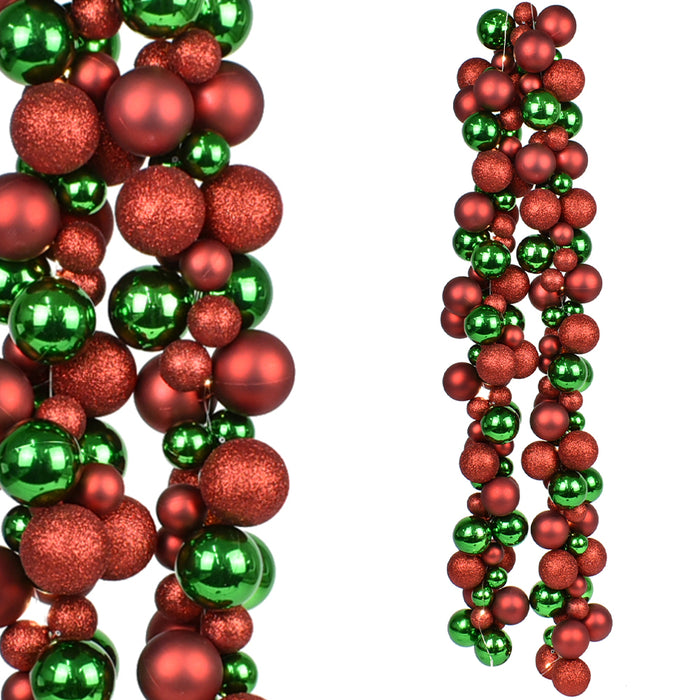 Ghirlanda Natalizia 142 Palline Natale 180cm Festone LED Natalizio Rosso e Verde