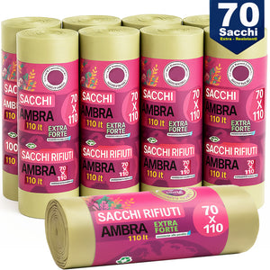 70 x Sacchi per spazzatura Grandi Ambra Trasparenti e Resistenti 70 x 110 cm LDPE