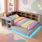 Letto imbottito 90 x 200 cm grigio scuro con LED, prese e vani