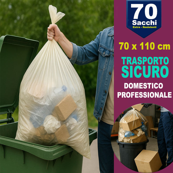 70 x Sacchi per spazzatura Grandi Ambra Trasparenti e Resistenti 70 x 110 cm LDPE