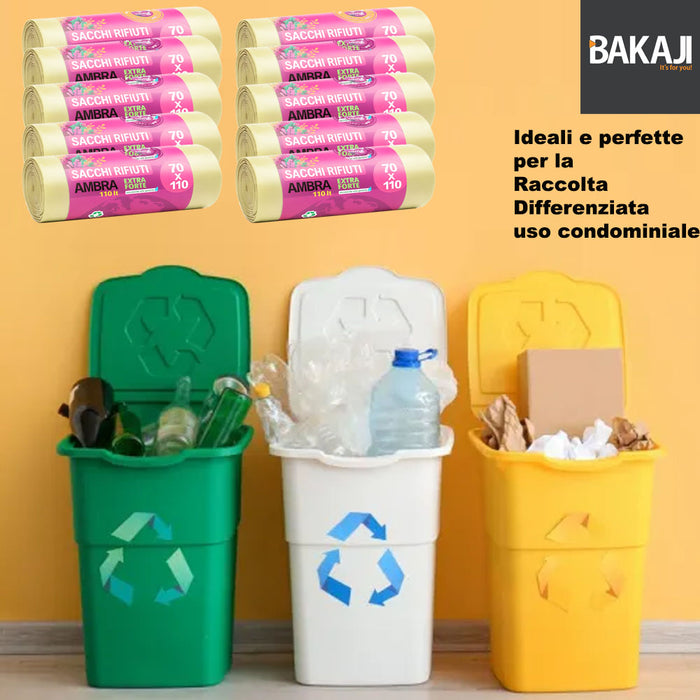 70 x Sacchi per spazzatura Grandi Ambra Trasparenti e Resistenti 70 x 110 cm LDPE