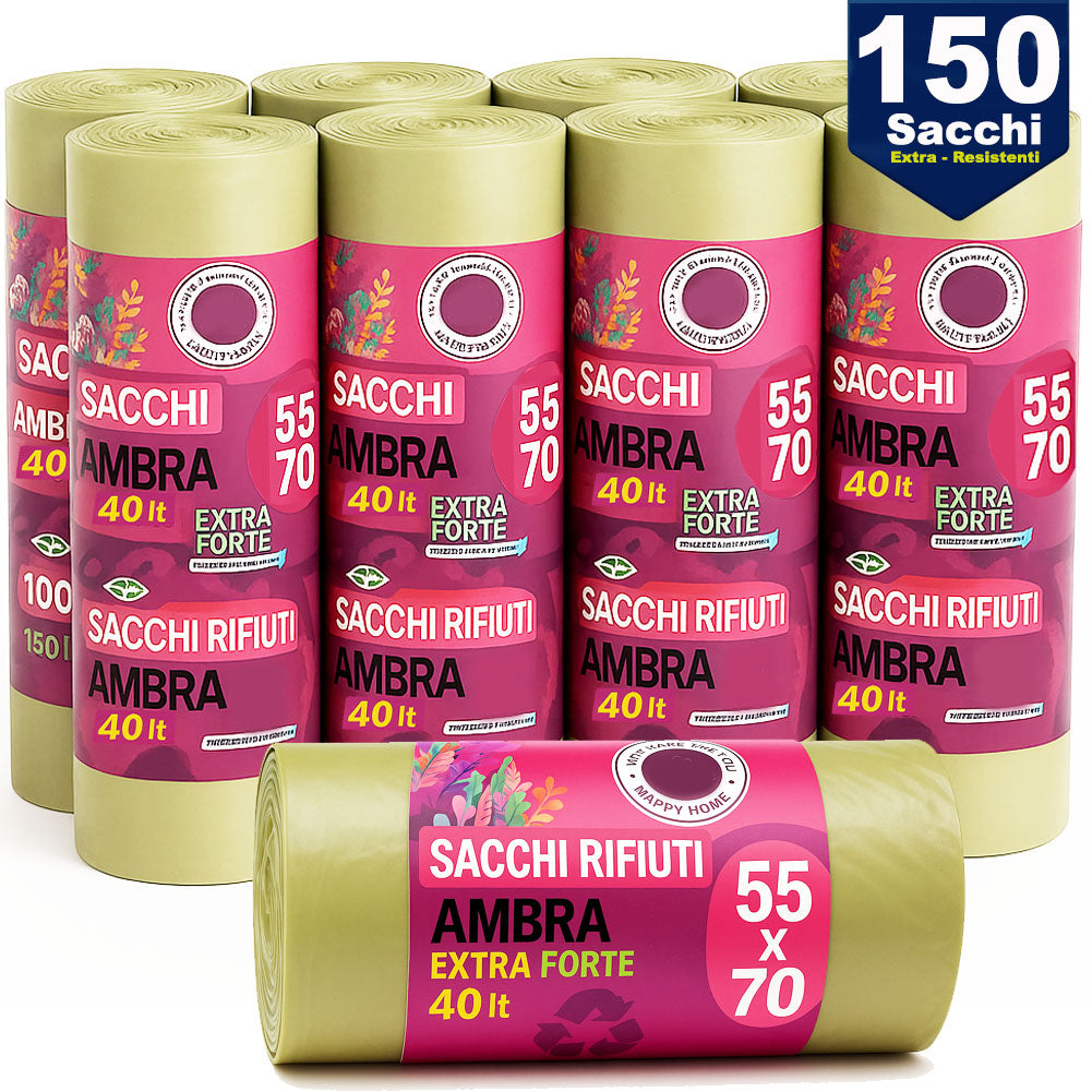 150 x Sacchetti per spazzatura Ambra Trasparenti Grandi e Resistenti 55 x 70 cm LDPE